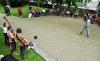 Buskers festival v Českých Budějovicích. Hrálo se na každém rohu 